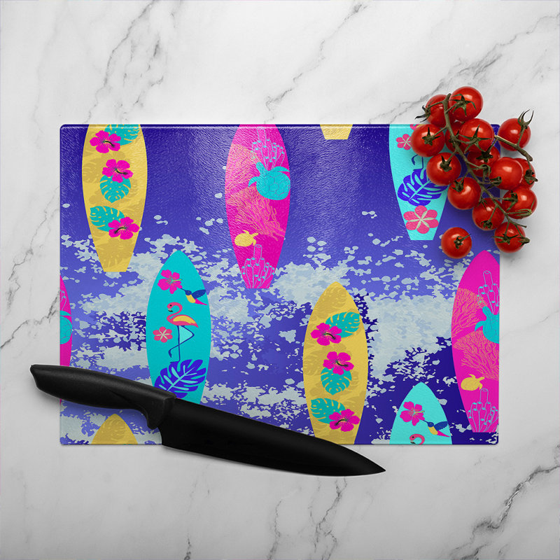 Tropical Surf Glass Chopping Board, 28cm L x 20cm W