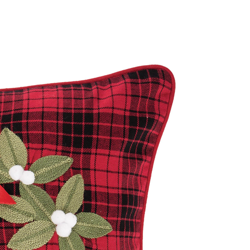 Cardinal Plaid Wreath Tufted Throw Pillow