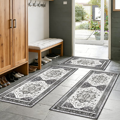 Bohemian Vintage 3-Piece Kitchen Rug Set, Non-Slip Washable Soft Kitchen Mats