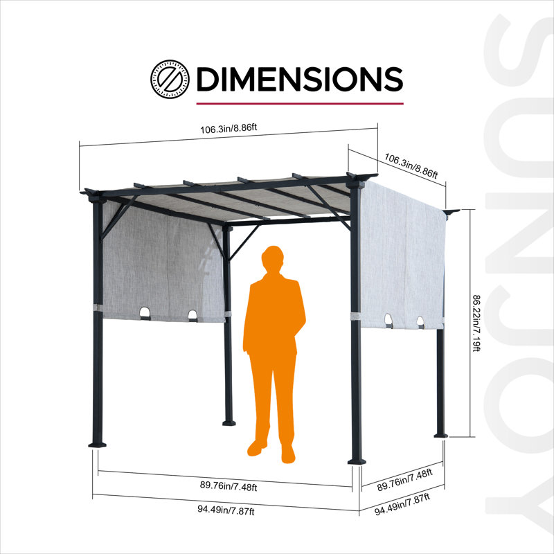 Pergola 9 x 9 pi Sunjoy, Gris clair