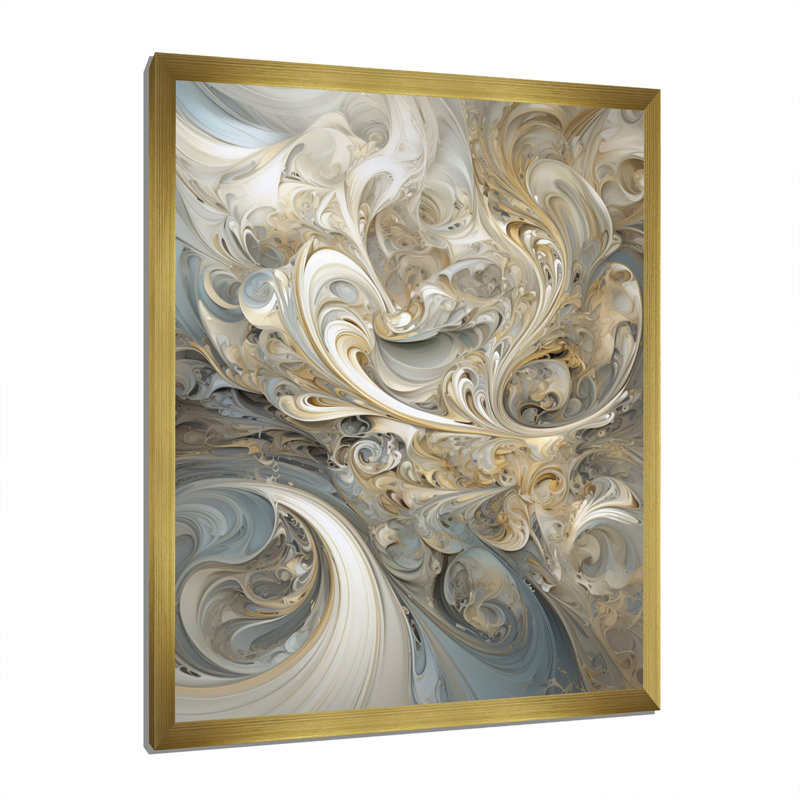 Fractal Whirl in Retro Gold and White - Fractals, art mural encadré, H 32 po x l 16 po x P 1 po, Cadre doré simple