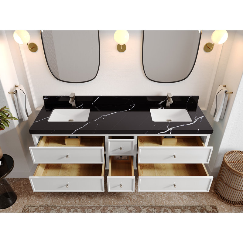 Meuble-lavabo double 72 po Roswell, Noir Calacatta