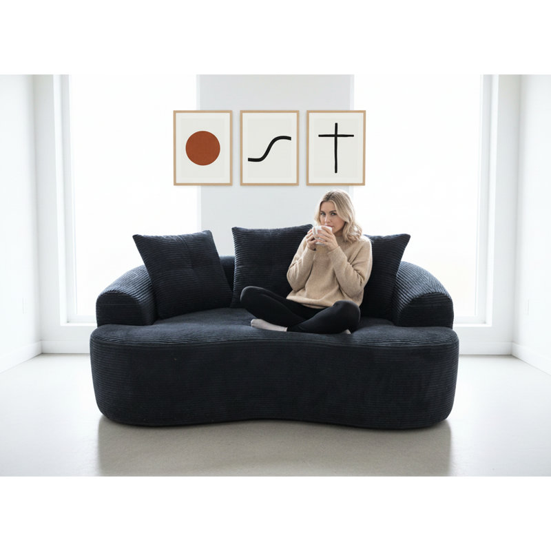 Noir avec coussins incurvés de 66,81 po, 3 coussins décoratifs, sans assemblage, noir