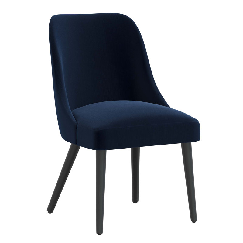 Chaise en bois massif Lozelle, Bois noir, Velours performance, océan
