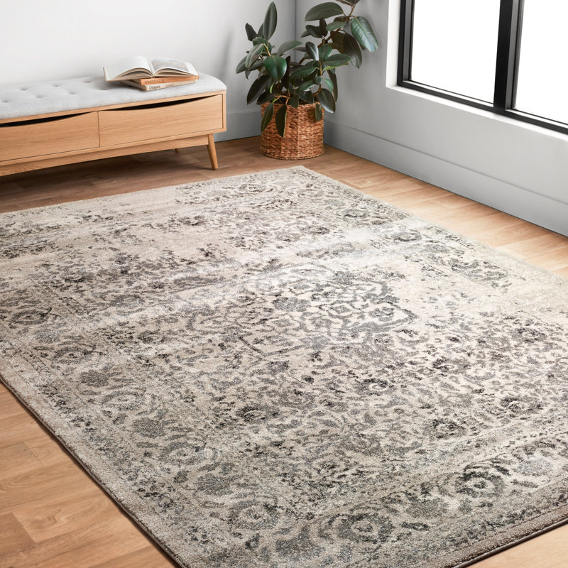 Tapis oriental ivoire / gris anthracite Aparicio, Tapis de couloir 2 pi 5 po x 7 pi 7 po
