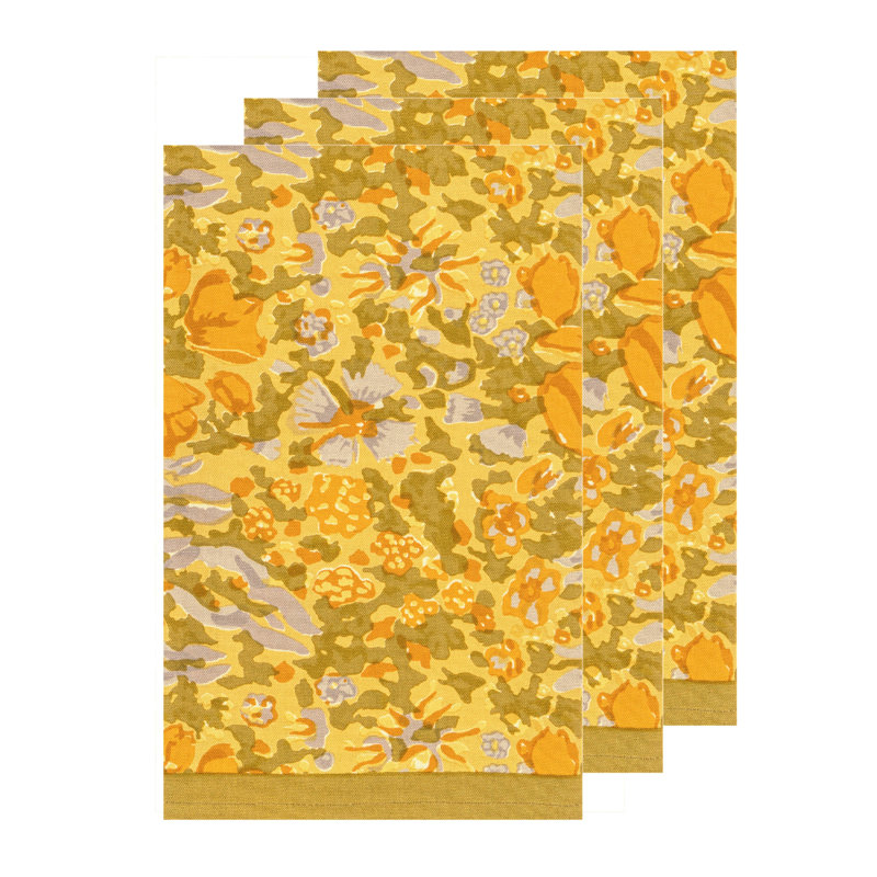 Sorene Floral Tea Towel, Mustard/Grey