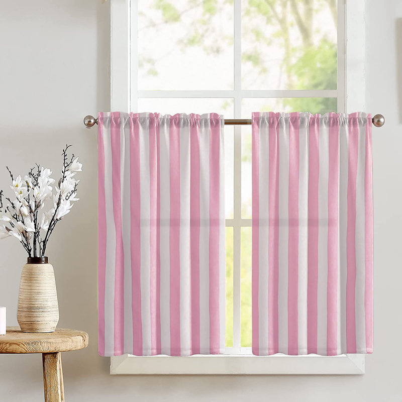 Rideaux rayés en coton 2 po, Rose