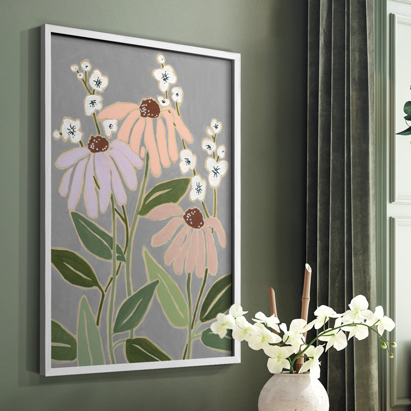 «Woodblock Floral I», reproduction encadrée - bois massif, Blanc, H 28 po x l 22 po