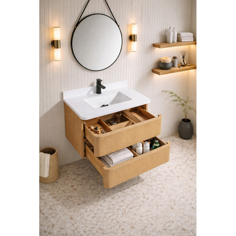 Bueche 30" Single Floating Bathroom Vanity With Engineered Quartz Top