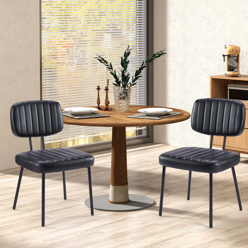  Amous Flaux Leather Upholstered Dining Chairs, Black