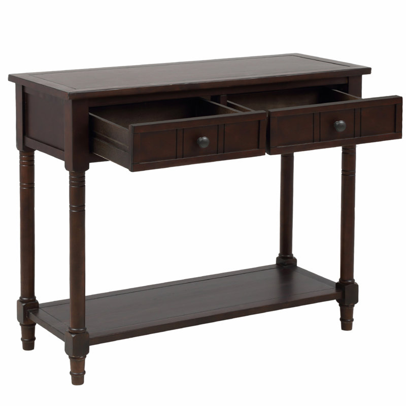 Traditional Design Console Table with Two Drawers and Bottom Shelf, Espresso