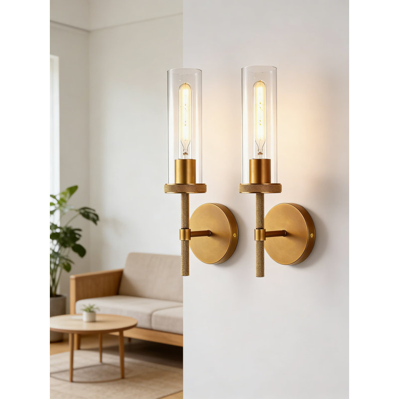 Ensemble de 2 appliques murales dorées antiques, luminaires de salle de bain en laiton massif de 14,5 pouces avec ampoules DEL incluses, installation câblée