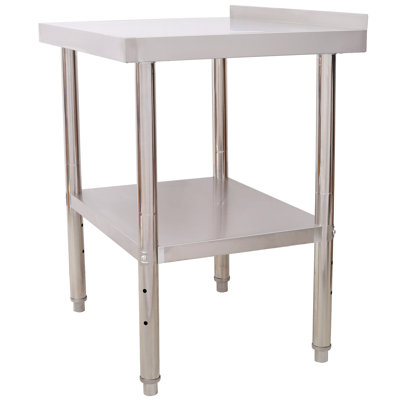 Table de travail robuste en acier inoxydable avec tablette réglable et dosseret