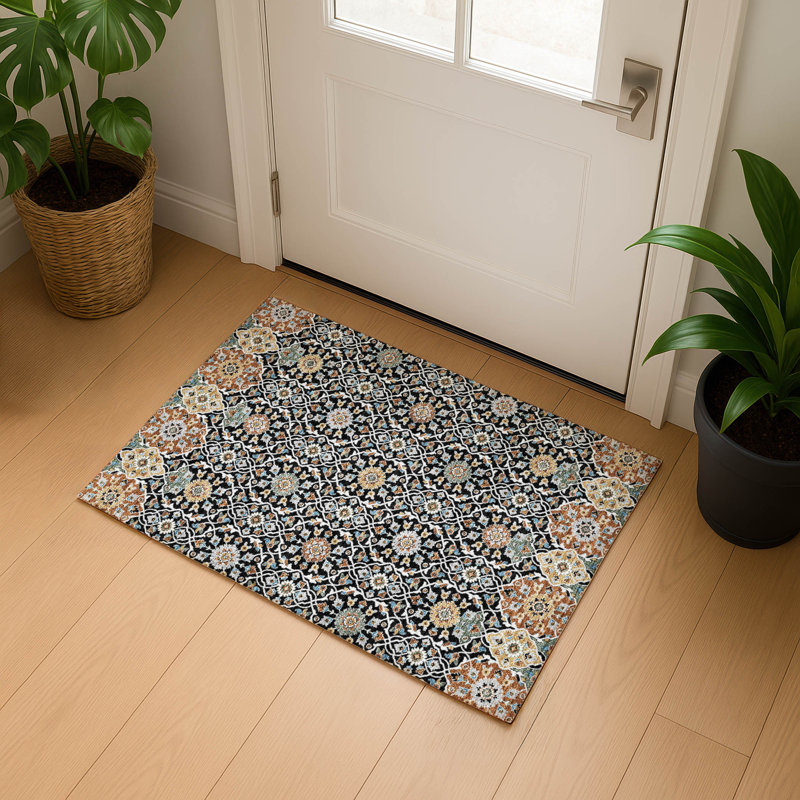 Premium Machine Washable Mayfield AMF2199 panel Rug, 1'8" x 2'6", Black