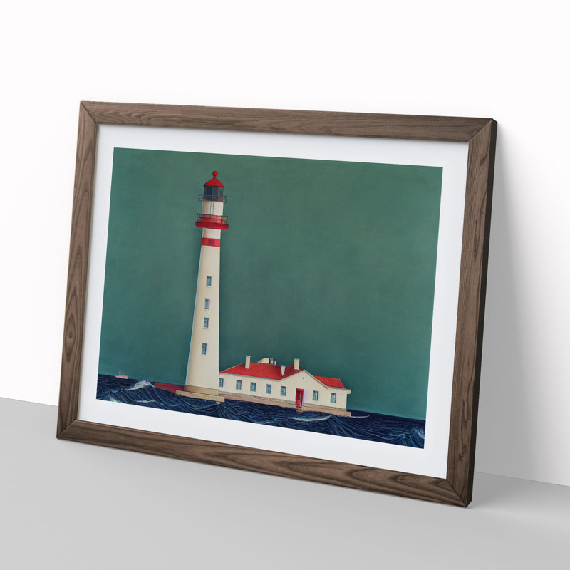 Impressive Lighthouse - Single Picture Frame Print, 34cm H x 46cm W x 2cm D, Walnut