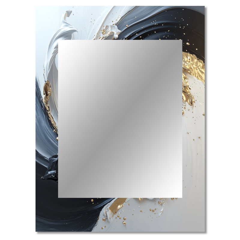 White Black Gold Cosmic Whirlpool III - Abstract Spirals Unique Wall Mirror, Gold Mirror, Printed Metal Art, 40" x 30"