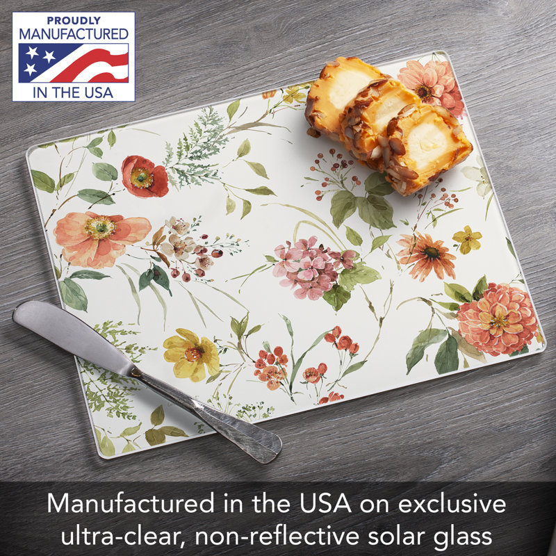 Floral Tempered Glass Rectangular Cutting Board 10" x 8"
