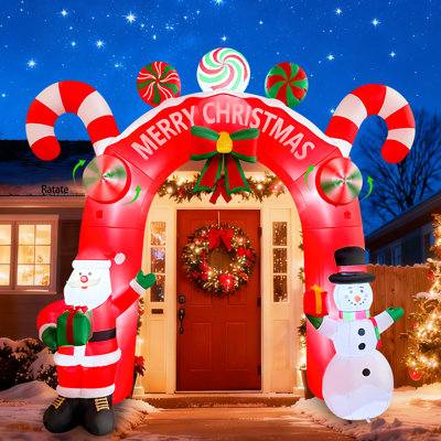 10.8 FT LED-Lit Christmas Archway Inflatable with Santa & Snowman on Sides