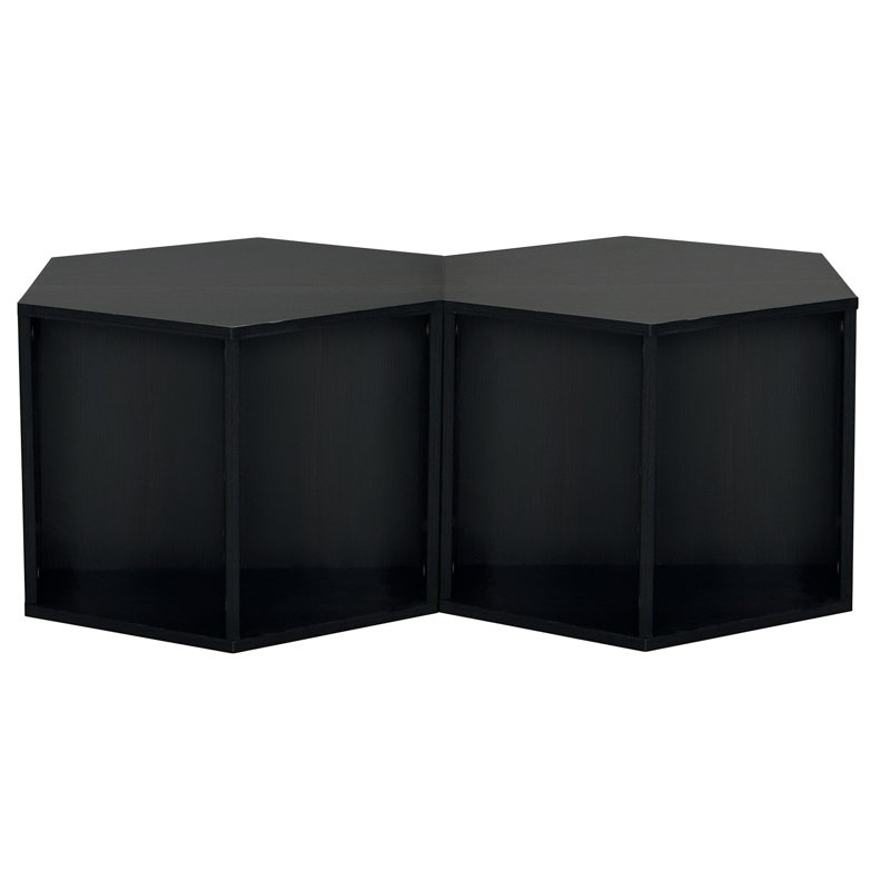 2 pièces Table basse hexagonale - Table de chevet de 47,97 po avec 2 compartiments de rangement généreux