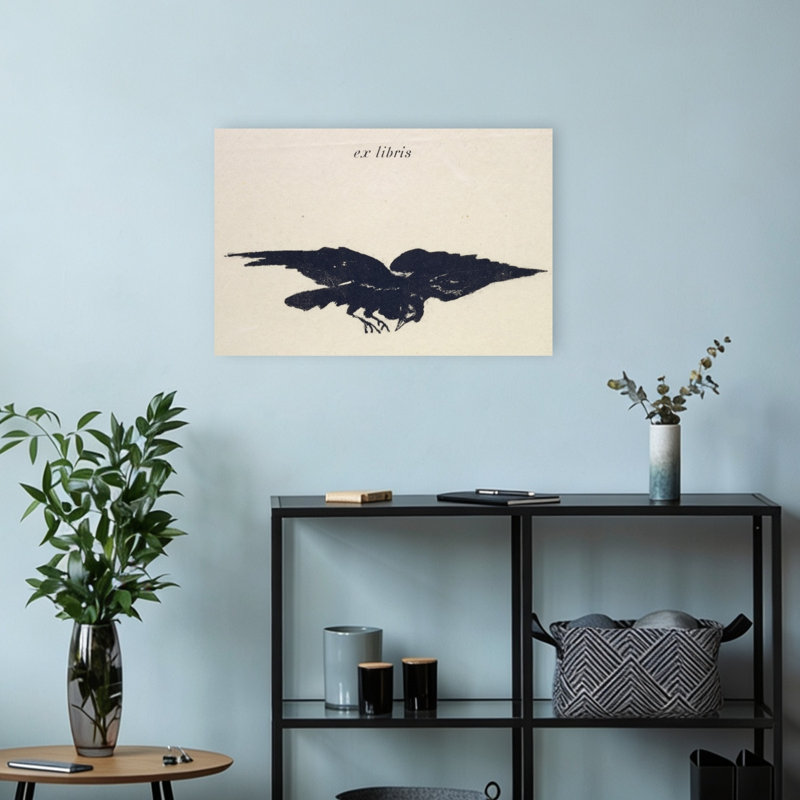 Le Corbeau, 1875. Estampe d'art mural contemporain abstraite représentant un oiseau., H 12 po x l 18 po
