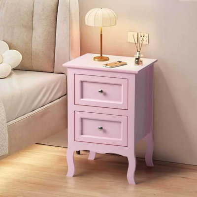 Pink Nightstand with 2 Drawers - Wooden Bedside Table for Kids’ Room, Bedroom & Living Room, 15.7x11.8x23.6 Inches