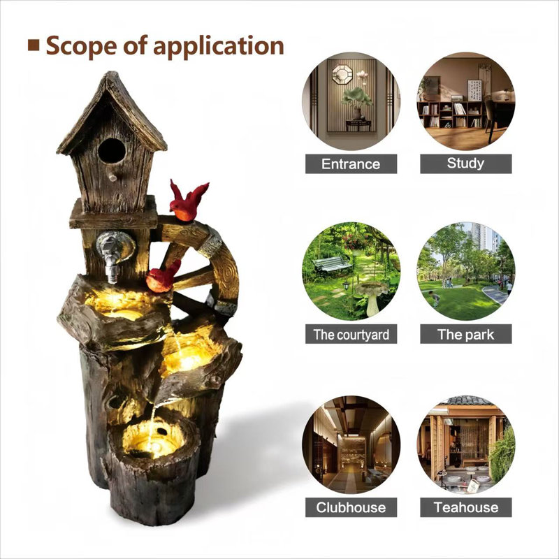 Weather Resistant Sculptural Fountain with Lights