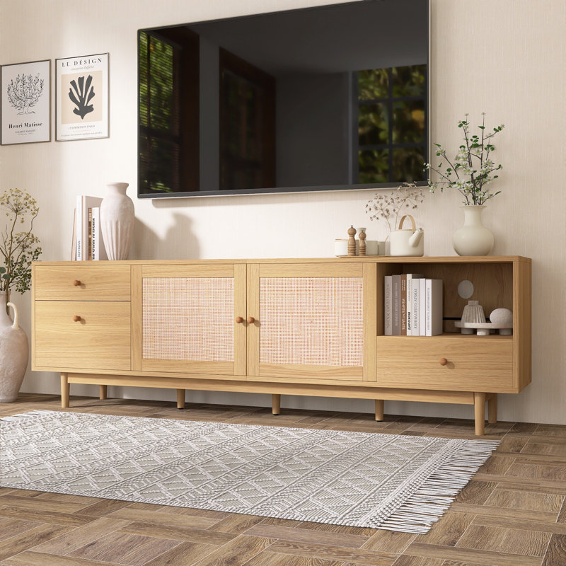 Meuble télé avec rangement ouvert et tiroirs Boho