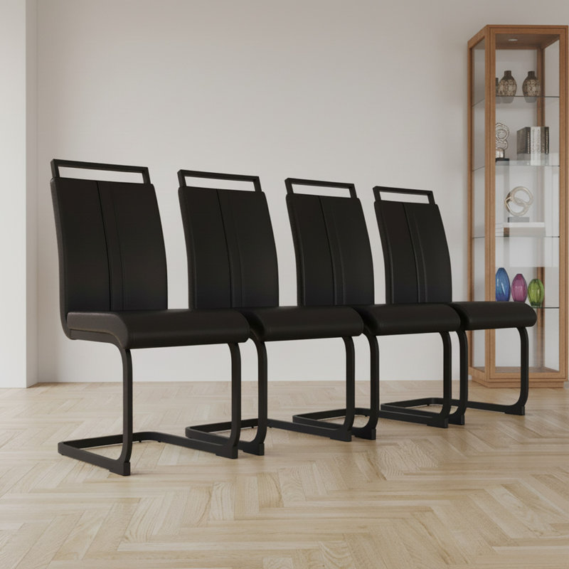 Ensemble de 4 chaises de salle à manger modernes en similicuir avec pieds en forme de C, Noir, Noir