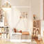 Lit simple en bois avec clôture, blanc-618077434