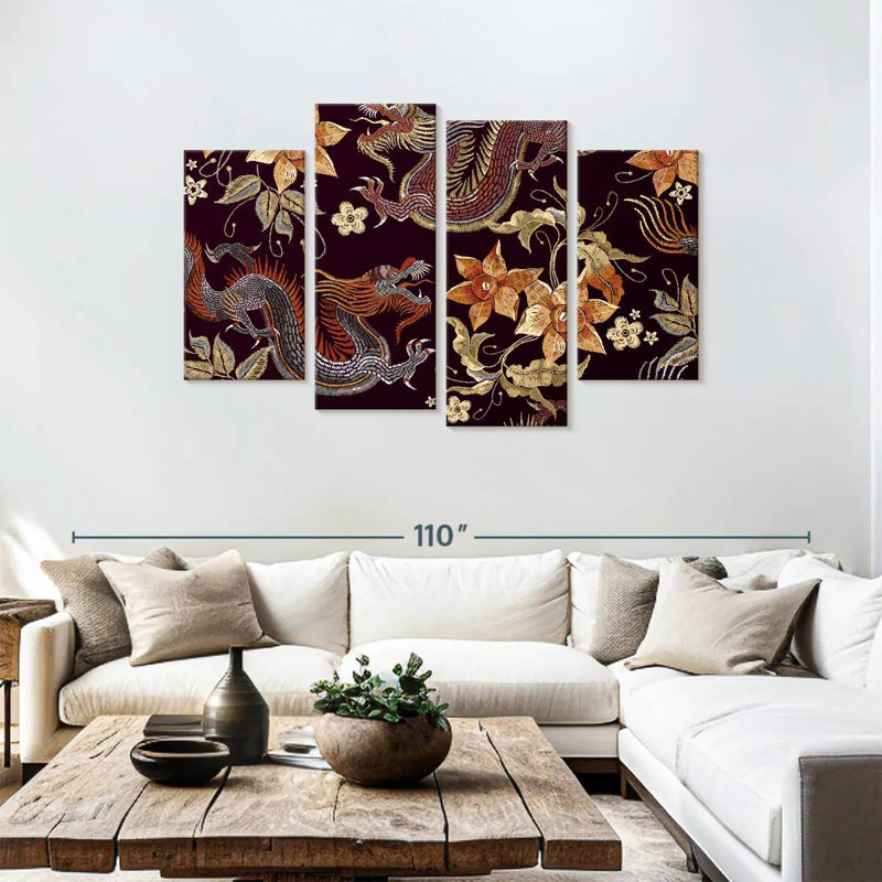 Brampt Dragon Floral Embroidery, 48" H x 75" W