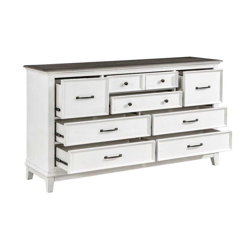 Mikels Rustic Oak Wood 66"W 8‑Drawer Dresser