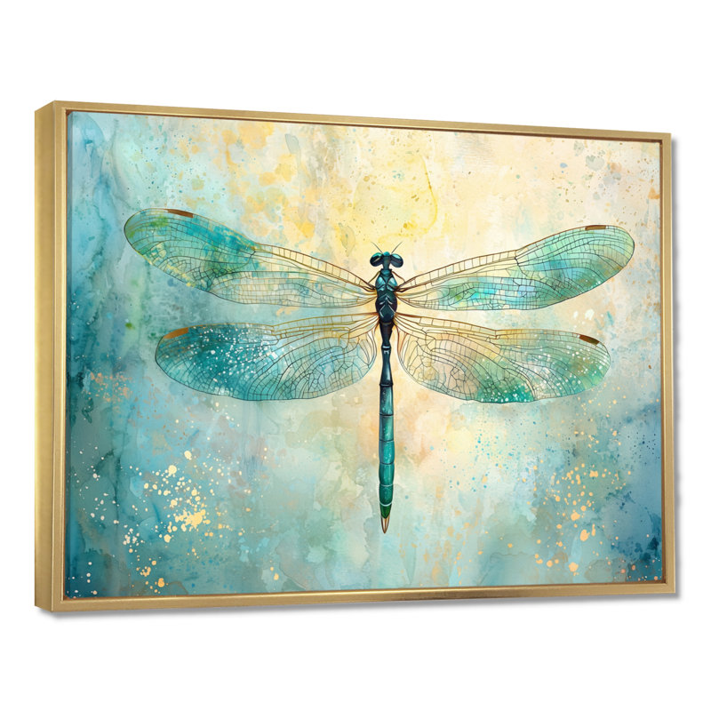 «Emerald Dragonfly Iridescent Wings I», reproduction sur toile, H 12 po x l 20 po, Doré