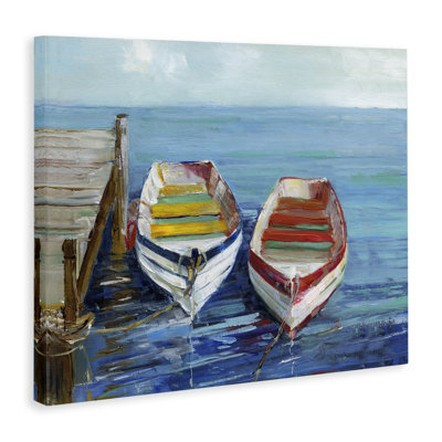 Twin Boats by Dock Canvas Wall Art by Sally Swatland