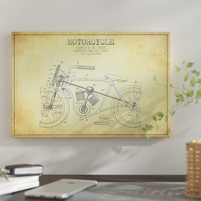 « arthur h.w. yordi motocyclette », reproduction d’impression sur toile beige, H 12 po x l 18 po x P 1,5 po, Toile tendue