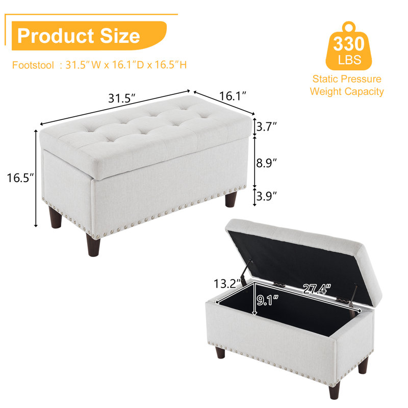Repose-pieds avec rangement Gagny, Lin beige