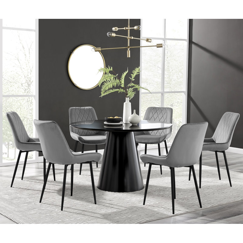 Ensemble de table de salle à manger Edward, Noir, 5 pièces: table, 4 chaises, Gris/noir