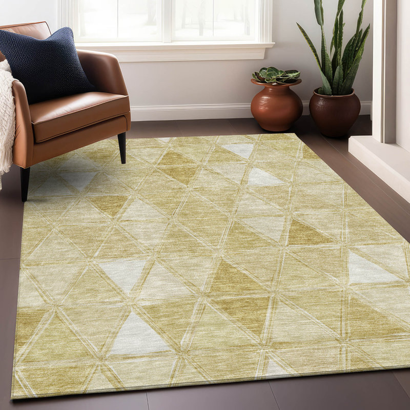 Premium Machine Washable Prisco Gold Rug, Rectangle 8' x 10'