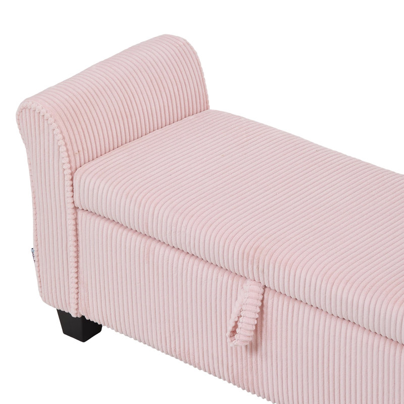 Corduroy Upholstered Bench with Flip Top, Pink, Pink
