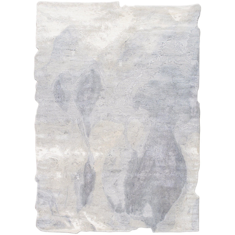 Tapis ivoire / bleu ardoise fabriqué à la main sans motif et sans motif de couleur unie en laine / coton 5 pi 3 po x 7 pi 4 po