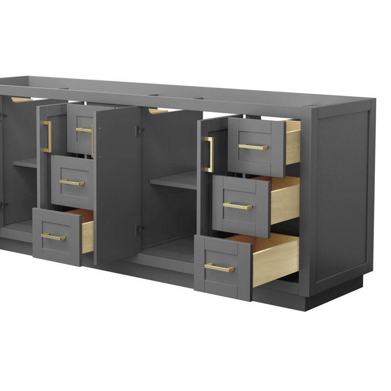 Base de meuble-lavabo double autoportante 83,25 po Miranda, Gris foncé / or brossé