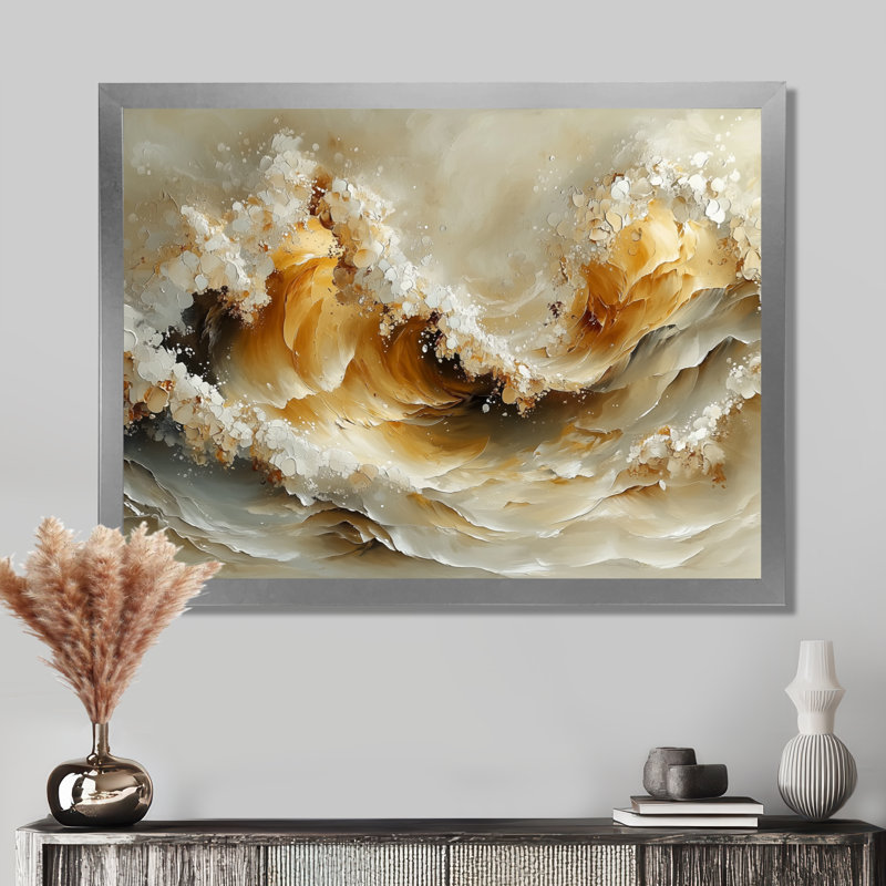 «Gray and White Oceanic Waves Spiral III», art mural sur toile transitionnel, H 24 po x l 32 po, Cadre simple, Argent argent