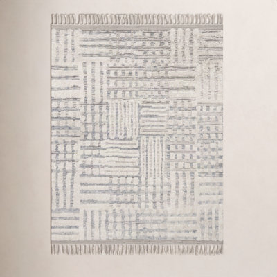 Benjamin Ivory Sky Hand-Knotted Geometric Rug