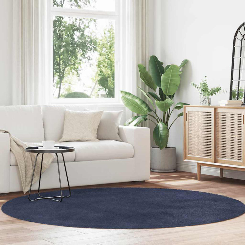 Shaggy Rug High Pile NAVARRA Navy Polyester, Round 200cm