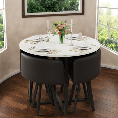Ensembles de table de salle à manger compacts avec faux marbre et chaises en polyuréthane pour espaces modernes