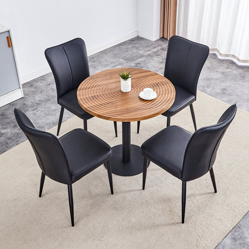 Ensemble de table de salle à manger pour 4 personnes avec table ronde de 31,5 po et 4 chaises rembourrées, Noir, 4