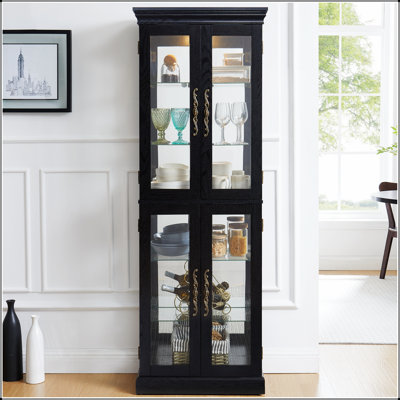 Élégante vitrine vitrée éclairée - Rangement à cadre en bois pour le salon, la cuisine et le garde-manger - Ampoule incluse - Idéal pour le vin, les jouets et les objets de collection