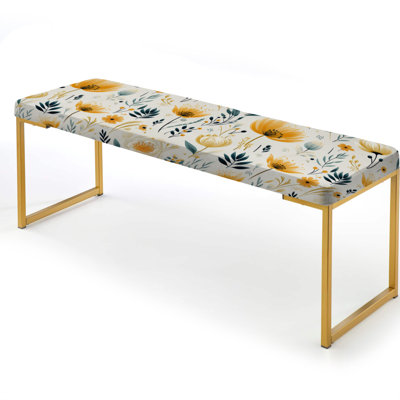 Floral Upholstered Gold Bench