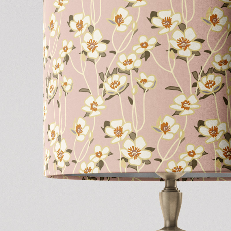 Floral Drum Lampshade In Buttercup, Pink;Beige, 12"H  x 16" W x 16" D