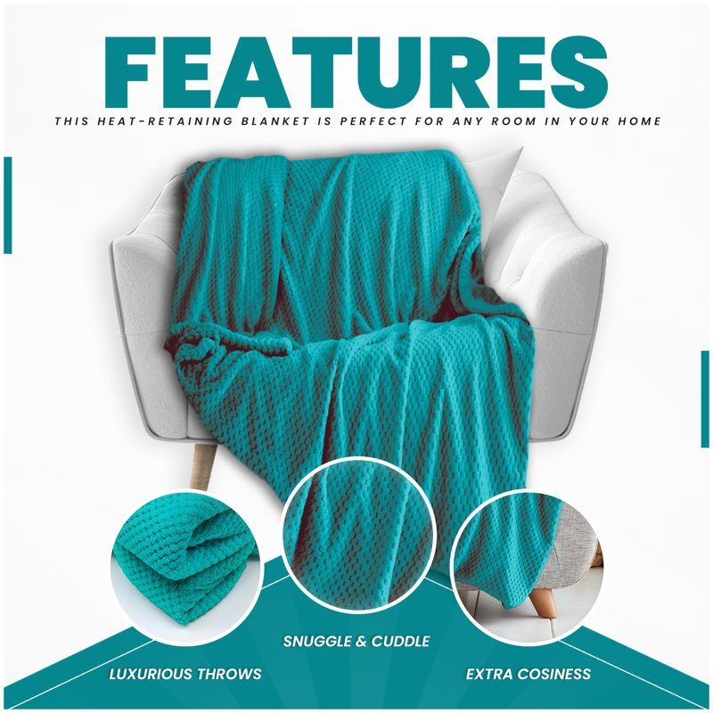 Teddy Popcorn Waffle Throw Blanket Soft Warm Cosy Lightweight Waffle Decorative Blanket for Sofa Couch Bed Bedroom Living Room