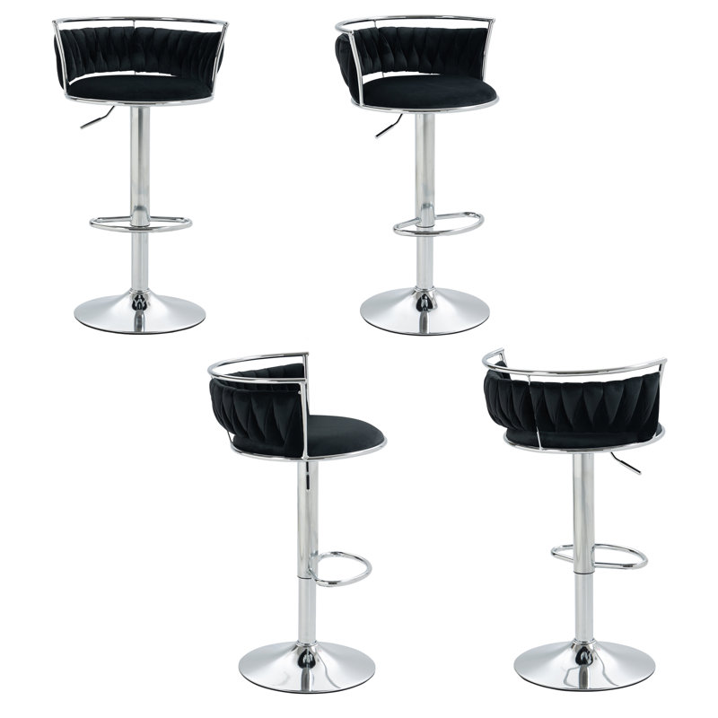 Christal Height Adjustable Swivel Bar Stool, Silver, Black
